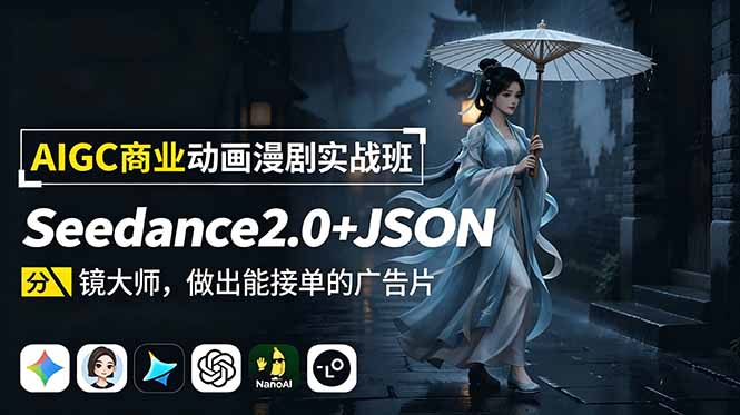 AIGC商业动画漫剧实战班-更新:Seedance2.0+JSON分镜大师,做出能接单的广告片|副业联盟