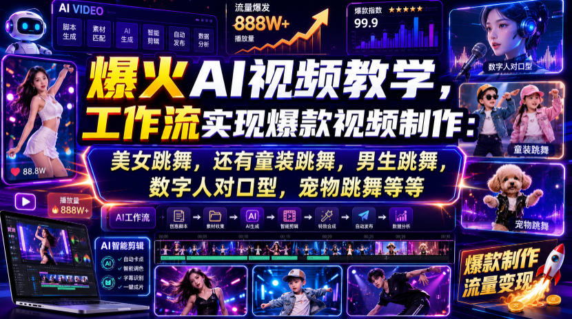 爆火AI视频教学，工作流实现爆款视频制作：美女跳舞，还有童装跳舞，男生跳舞，数字人对口型，宠物跳舞等等 - 副业联盟|副业联盟