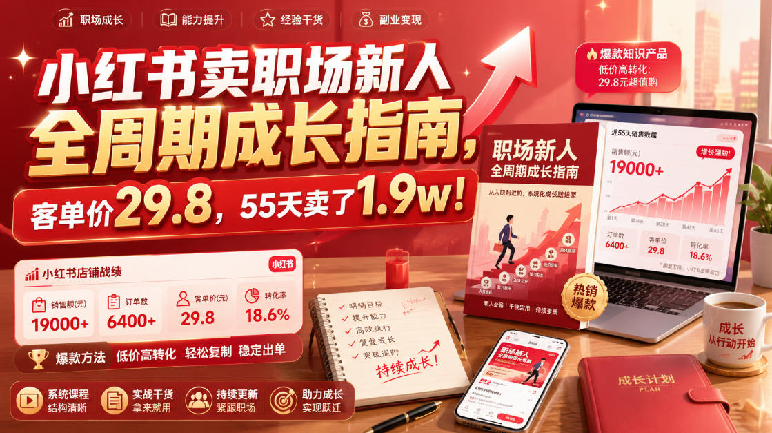 小红书卖职场新人全周期成长指南,客单价29.8,55天卖了1.9w!|副业联盟