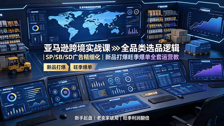 亚马逊跨境实战课：全品类选品逻辑｜SP/SB/SD广告精细化｜新品打爆旺季爆单全套运营教程|副业联盟