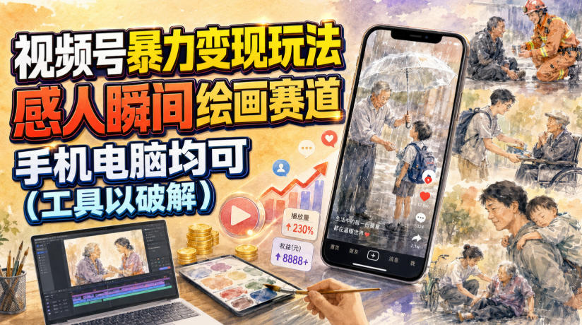 视频号暴力变现玩法,感人瞬间绘画赛道,手机电脑均可|副业联盟