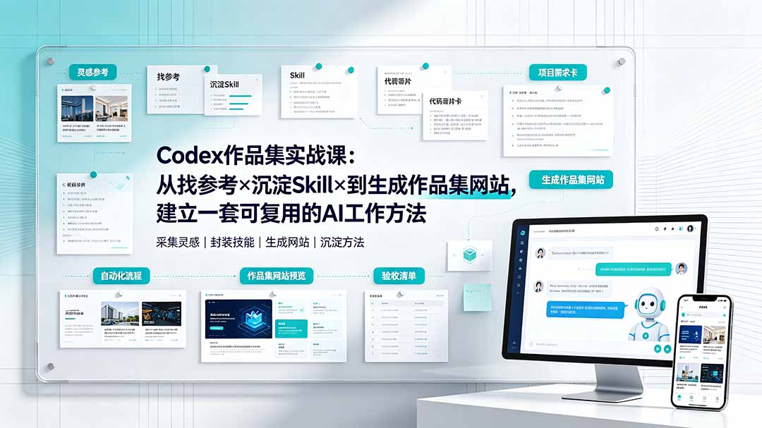 Codex作品集实战课：从找参考×沉淀Skill×到生成作品集网站，建立一套可复用的AI工作方法|副业联盟