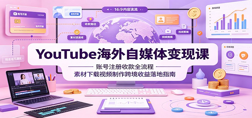 YouTube海外自媒体变现课:账号注册收款全流程,素材下载视频制作跨境收益落地指南|副业联盟