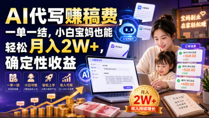 AI代写賺稿费,一单一结,小白宝妈也能轻松月入2W+,确定性收益【揭秘】|副业联盟