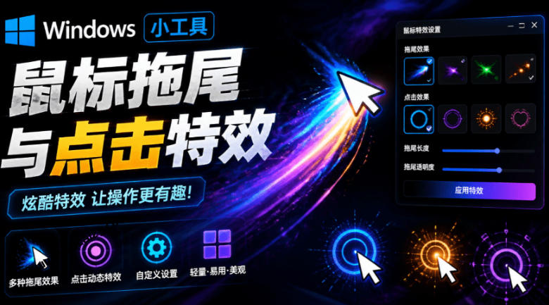 Windows特效小工具!一键给你的鼠标添加拖尾与点击动态特效,吾爱出品,免费使用Mouse Trail|副业联盟