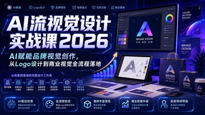 AI流视觉设计实战课2026:AI赋能品牌视觉创作,从Logo设计到商业视觉全流程落地|副业联盟