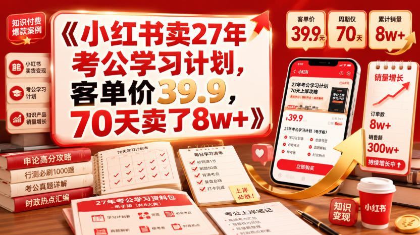 小红书卖27年考公学习计划,客单价39.9,70天卖了8w+!|副业联盟