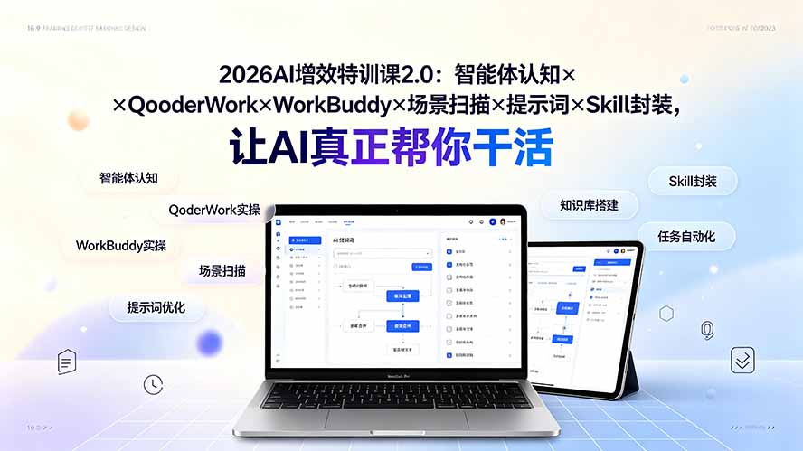 2026AI增效特训课2.0：智能体认知×QoderWork×WorkBuddy×场景扫描×提示词×Skill封装，让AI真正帮你干活|副业联盟