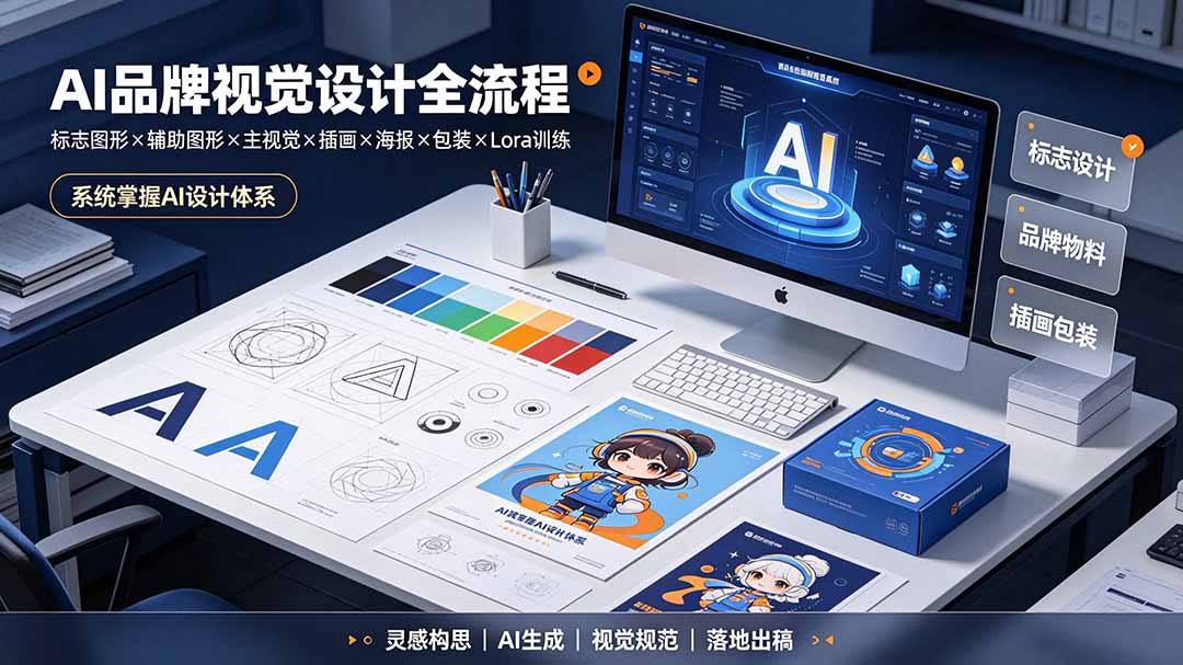 AI品牌视觉设计全流程：标志图形×辅助图形×主视觉×插画×海报×包装×Lora训练，系统掌握AI设计体系|副业联盟