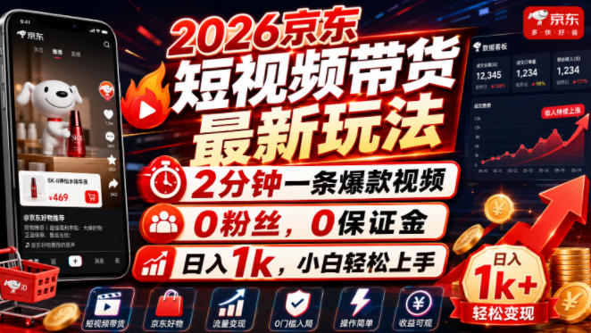 2026京东短视频带货最新玩法，2分钟一条爆款视频，0粉丝，0保证金，日入1k，小白轻松上手【揭秘】|副业联盟