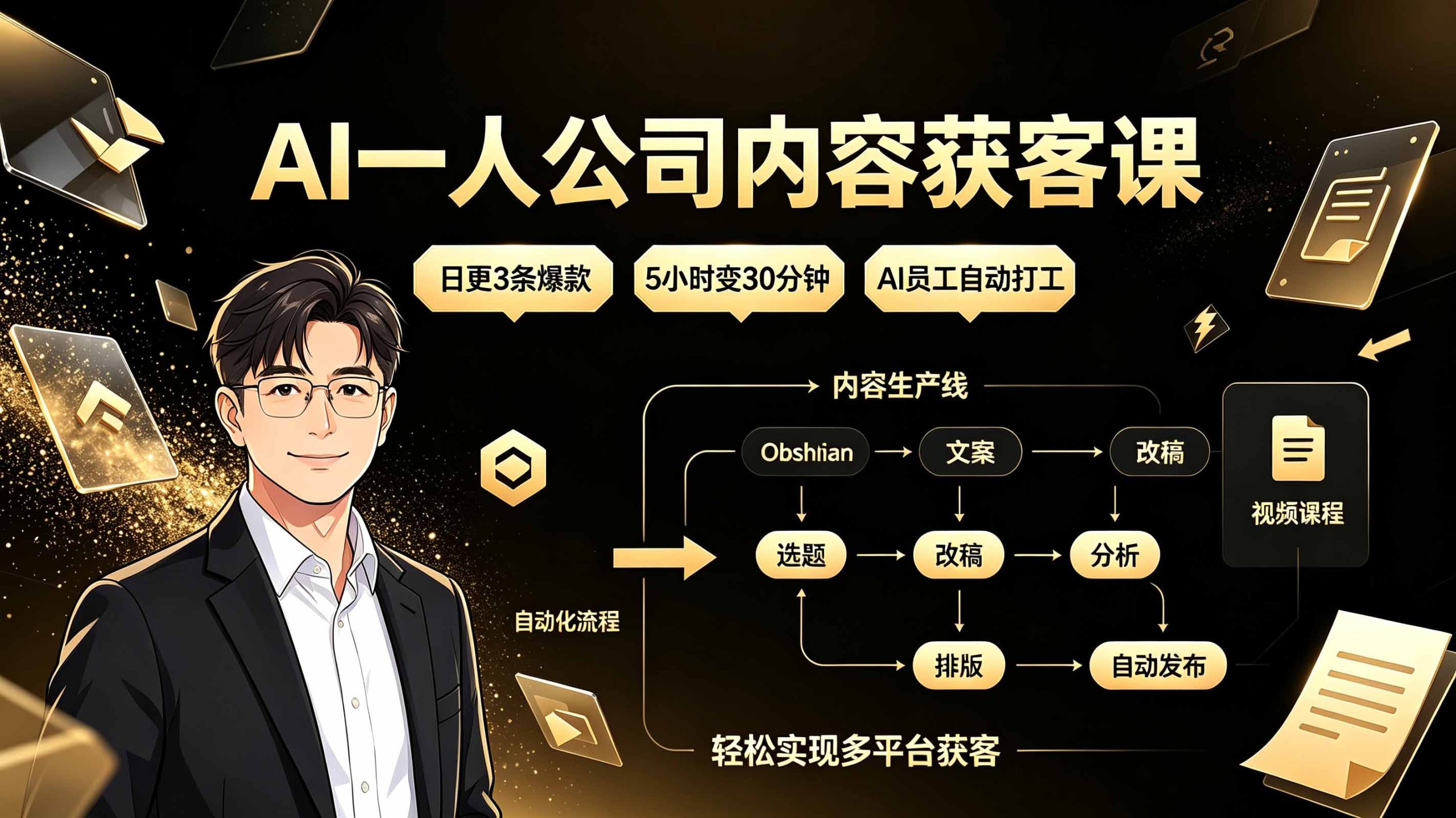 AI一人公司内容获客课:日更3条爆款×5小时变30分钟×AI员工自动打工,轻松实现多平台获客|副业联盟