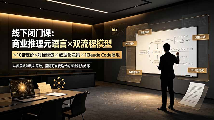 线下闭门课:商业推理元语言×双流程模型×10倍定价×对标模仿×数据化决策×Claude Code落地,击穿认知盲区|副业联盟