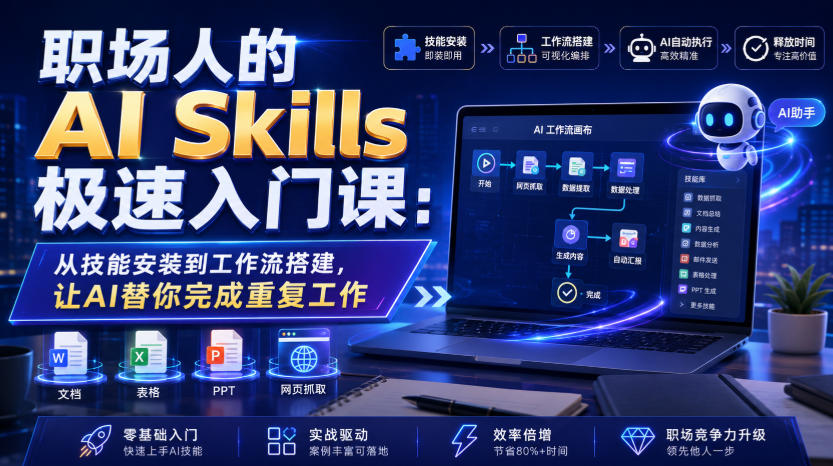 职场人的AI Skills极速入门课:从技能安装到工作流搭建,让AI替你完成重复工作|副业联盟