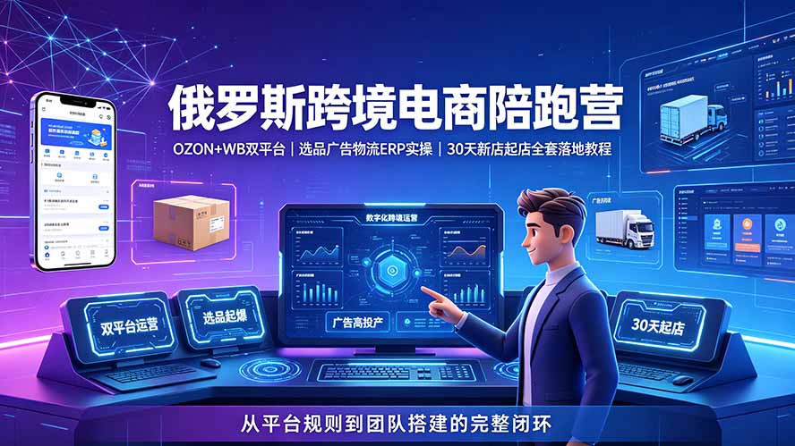 2026俄罗斯跨境电商陪跑营：OZON+WB双平台｜选品广告物流ERP实操｜30天新店起店全套落地教程|副业联盟