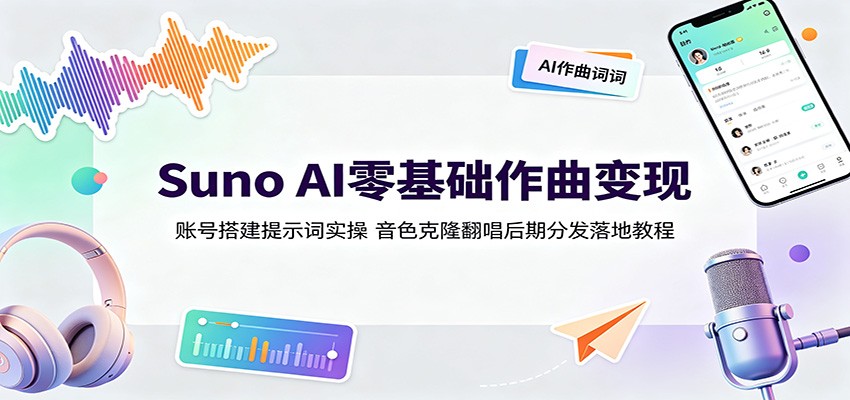 Suno AI零基础作曲变现:账号搭建提示词实操,音色克隆翻唱后期分发落地教程|副业联盟