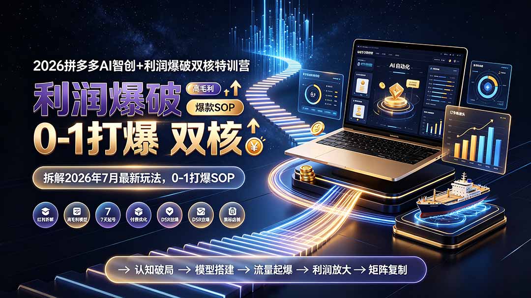 2026拼多多AI智创+利润爆破双核特训营-更新:拆解2026年7月最新玩法,0-1打爆SOP|副业联盟