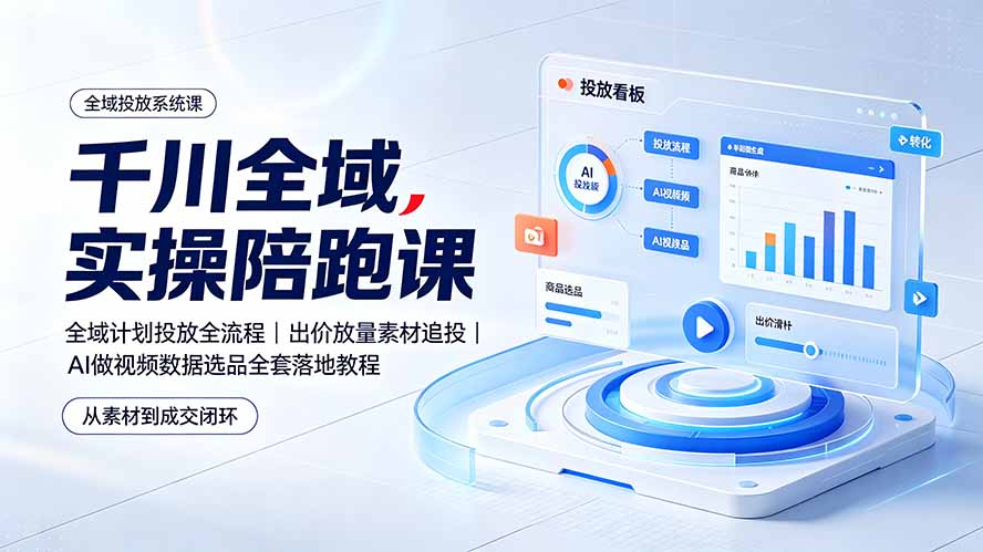 千川全域实操陪跑课:全域计划投放全流程|出价放量素材追投|AI做视频数据选品全套落地教程|副业联盟