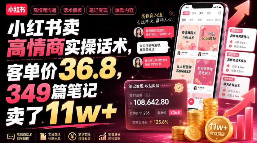 小红书卖高情商实操话术,客单价36.8,349篇笔记卖了11w+!|副业联盟