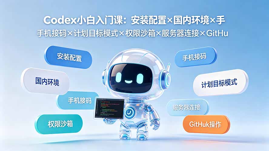 Codex小白入门课:安装配置×国内环境×手机接码×计划目标模式×权限沙箱×服务器连接×GitHub操作|副业联盟