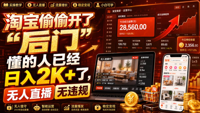 淘宝偷偷开了“后门”,懂的人已经日入2K+了,无人直播无违规,一台电脑=一家24小时营业的线上门店【揭秘】|副业联盟