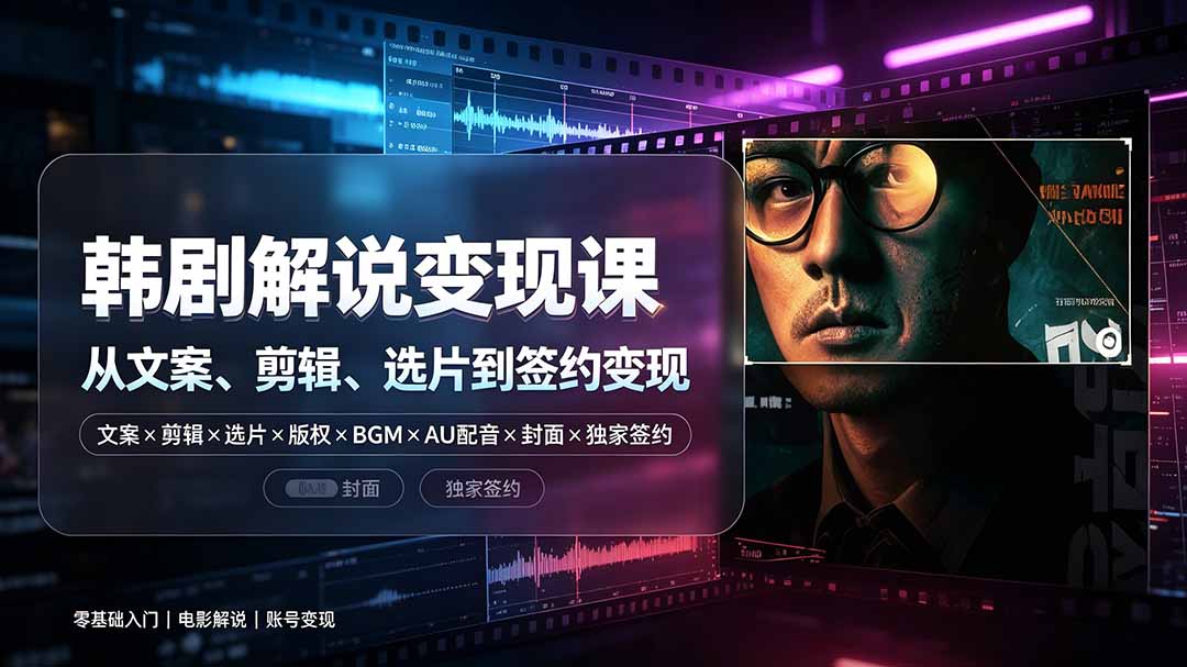 抖音270W粉丝博主亲授韩剧解说课:文案×剪辑×选片×版权×BGM×AU配音×封面×独家签约,零基础到变现|副业联盟