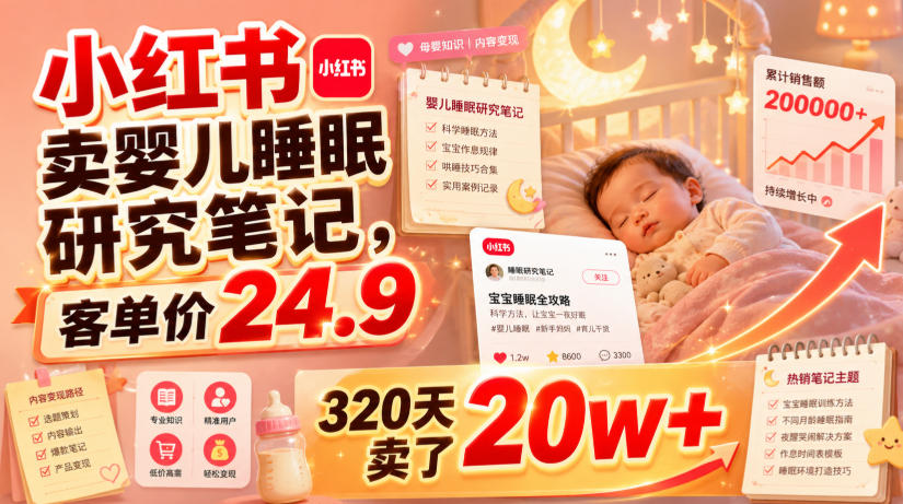 小红书卖婴儿睡眠研究笔记,客单价24.9,320天卖了20w+|副业联盟