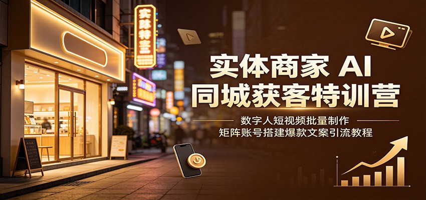 实体商家AI同城获客特训营:数字人短视频批量制作,矩阵账号搭建爆款文案引流教程|副业联盟