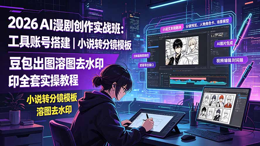 2026AI漫剧创作实战班:工具账号搭建|小说转分镜模板|豆包出图溶图去水印全套实操教程|副业联盟