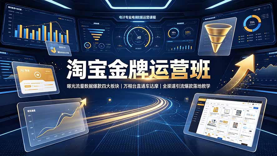 淘宝金牌运营班-7月:曝光流量数据爆款四大板块|万相台直通车达摩|全渠道引流爆款落地教学|副业联盟