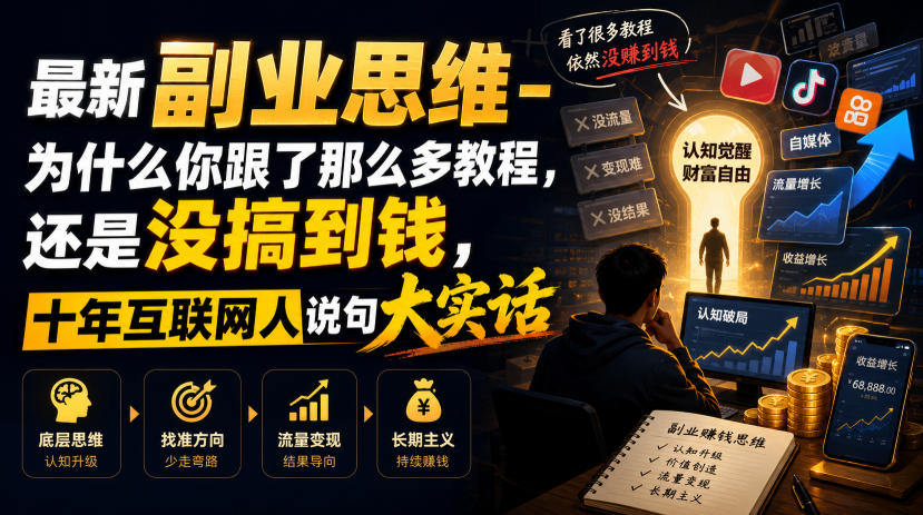 最新副业思维-为什么你跟了那么多教程,还是没搞到钱,十年互联网人说句大实话【揭秘】|副业联盟
