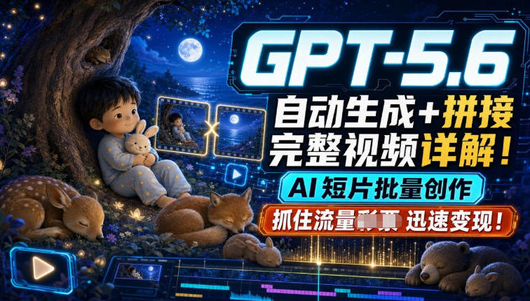GPT-5.6自动生成+拼接完整视频详解,AI短片批量创作,抓住流量迅速变现!|副业联盟