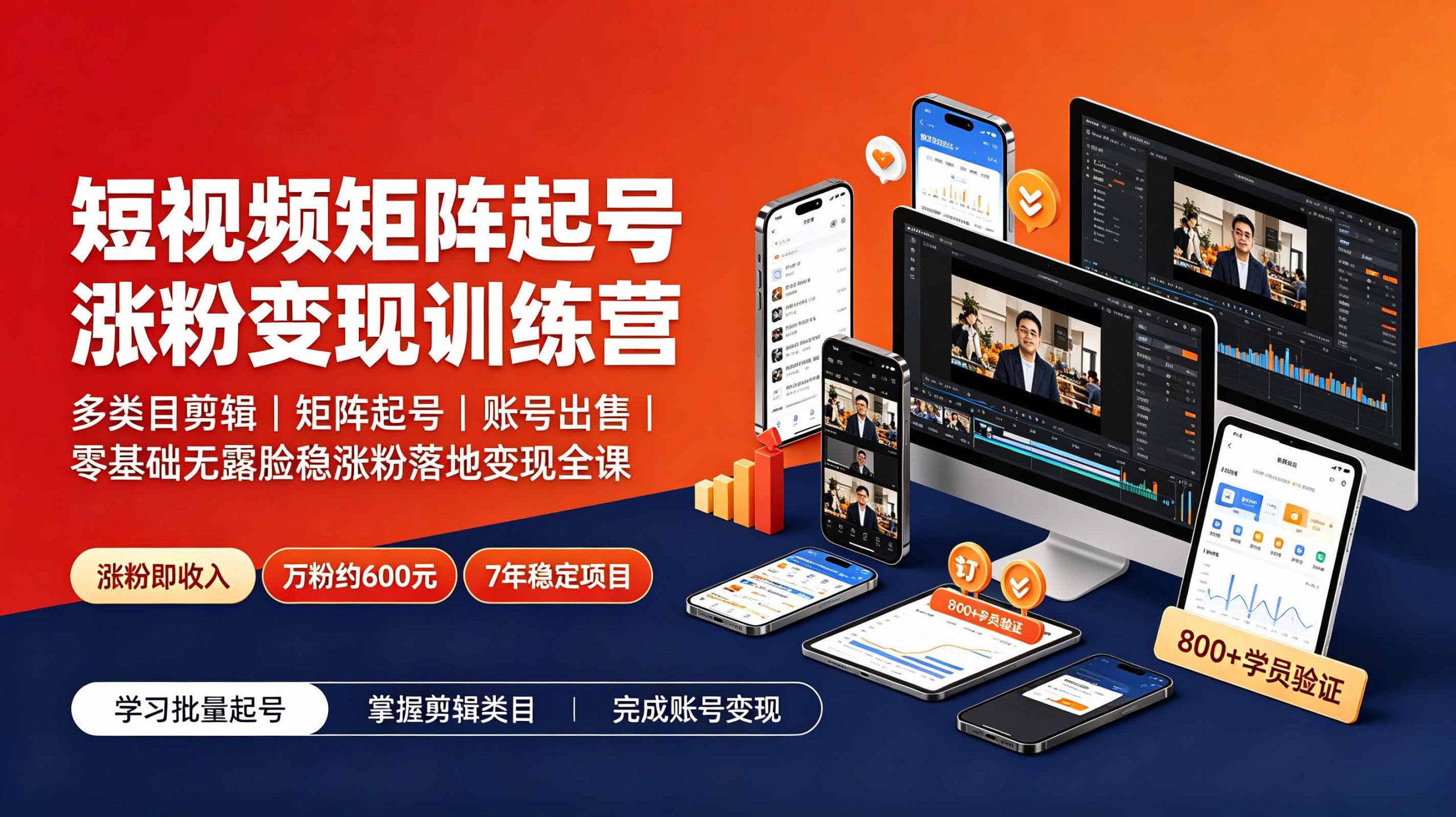 短视频矩阵起号涨粉变现训练营|多类目剪辑·矩阵起号·账号出售,0基础无露脸稳涨粉落地变现全课-更新|副业联盟
