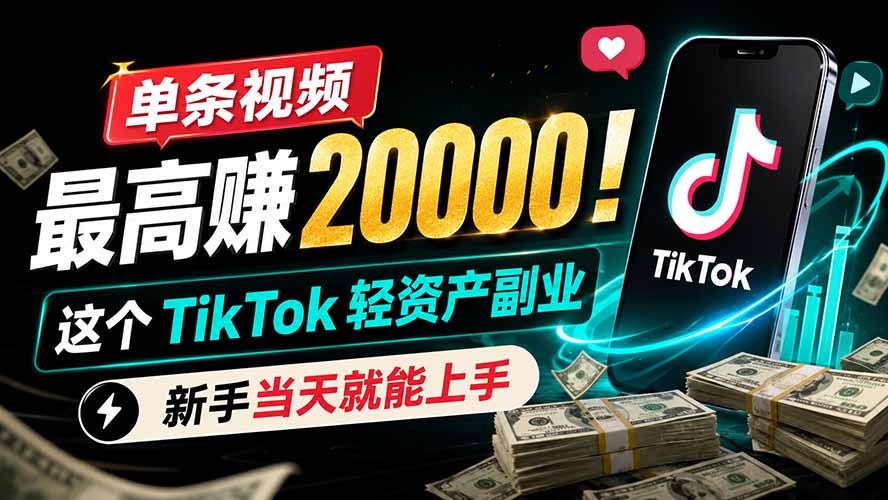 单条视频最高赚 20000!这个 TikTok 轻资产副业,新手当天就能上手|副业联盟