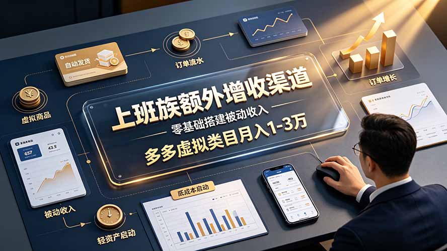 上班族额外增收渠道,零基础搭建被动收入,多多虚拟类目月入 1-3 万|副业联盟