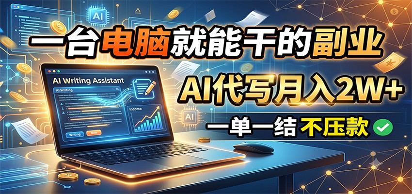 一台电脑就能干的副业,AI代写月入2W+,一单一结不压款|副业联盟