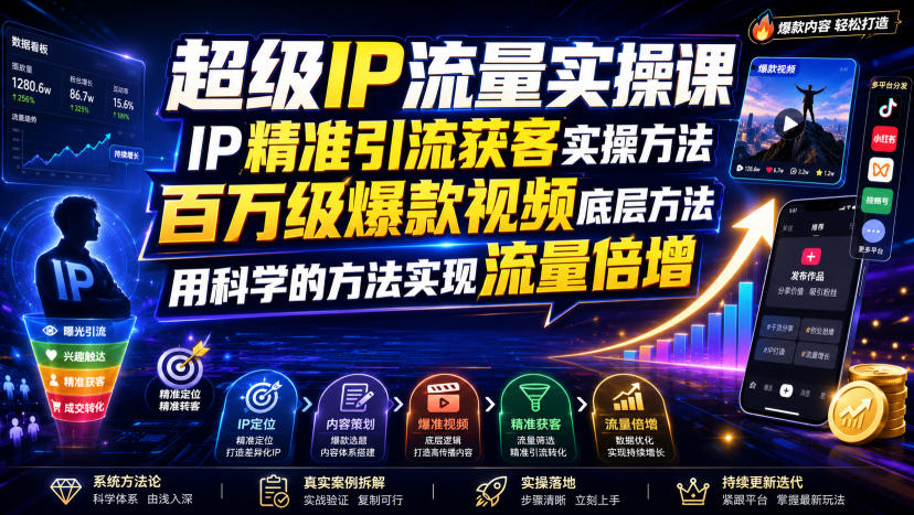 超级IP流量实操课,IP精准引流获客实操方法,百万级爆款视频底层方法,用科学的方法实现流量倍增|副业联盟