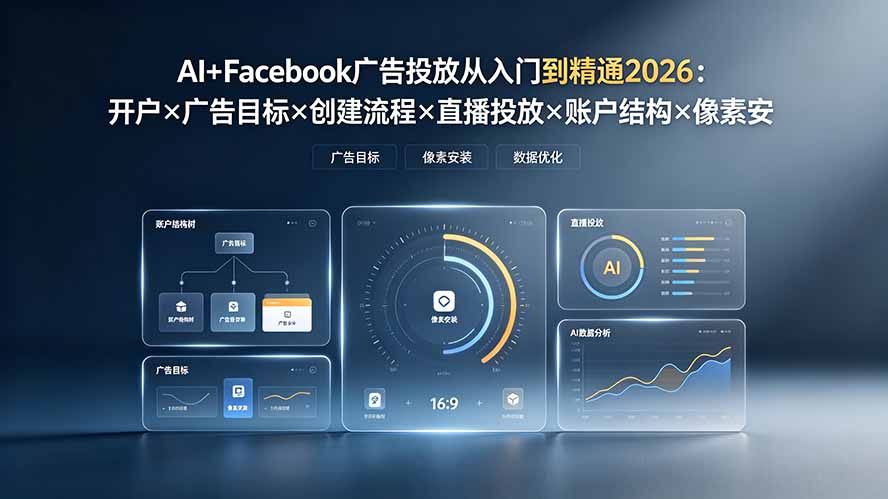 AI+Facebook广告投放从入门到精通2026:开户×广告目标×创建流程×直播投放×账户结构×像素安装×AI赋能|副业联盟