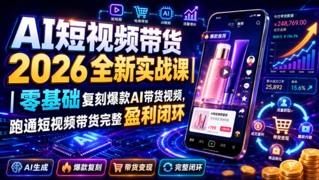AI短视频带货2026全新实战课|零基础复刻爆款AI带货视频,跑通短视频带货完整盈利闭环|副业联盟