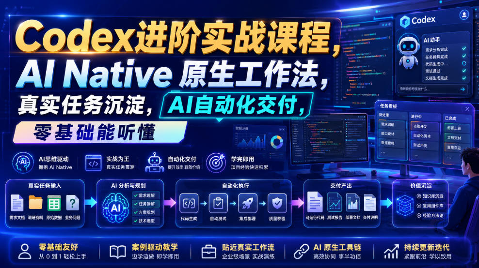 Codex进阶实战课|AI Native原生工作法,22节真实任务落地,从配置到AI自动化交付全链路教程|副业联盟