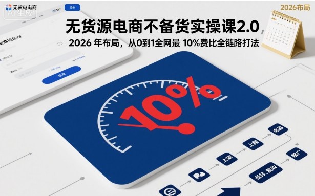 无货源电商不备货实操课2.0，2026年布局，从0到1全网最低10%费比全链路打法【更新26年7月22日】|副业联盟