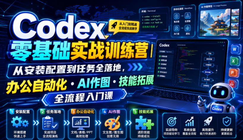 Codex零基础实战训练营|从安装配置到任务全落地,办公自动化・AI作图・技能拓展全流程入门课|副业联盟