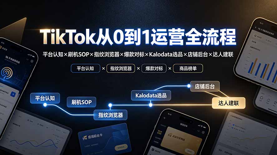 TikTok从0到1运营全流程：平台认知×刷机SOP×指纹浏览器×爆款对标×Kalodata选品×店铺后台×达人建联|副业联盟