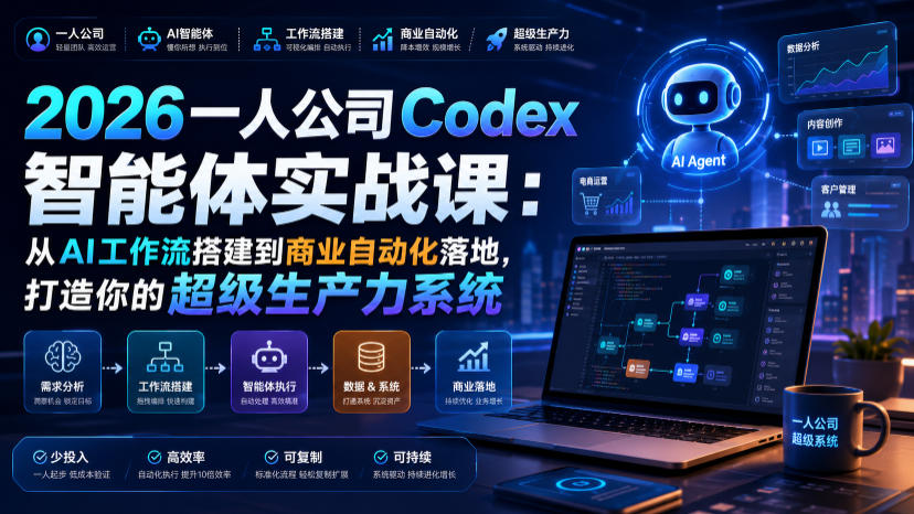 2026一人公司Codex智能体实战课:从AI工作流搭建到商业自动化落地,打造你的超级生产力系统|副业联盟
