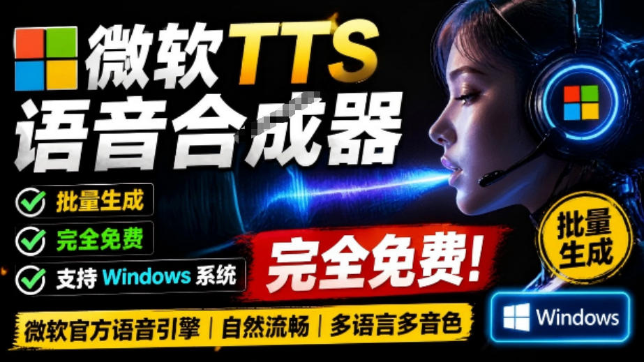 微软TTS免费语音配音生成器,完全免费,支持多语音、多音色选择,Windows系统专用TTS语音合成器|副业联盟