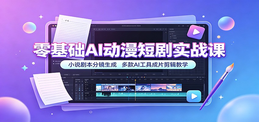 零基础AI动漫短剧实战课：小说剧本分镜生成，多款AI工具成片剪辑教学|副业联盟