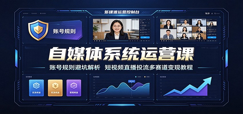 自媒体系统运营课：账号规则避坑解析，短视频直播投流多赛道变现教程|副业联盟