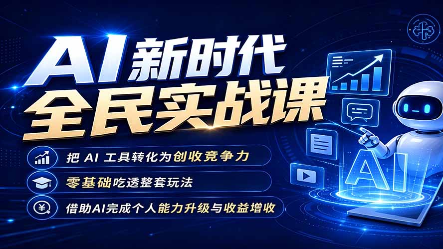 AI新时代全民实战课,把 AI 工具转化为创收竞争力,零基础吃透整套玩法,借助AI完成个人能力升级与收益增收。|副业联盟