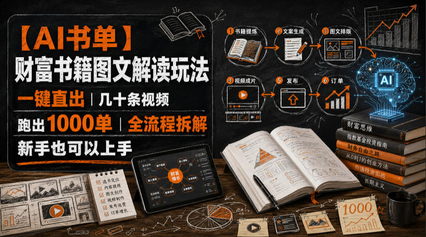 【AI书单】财富书籍图文解读玩法，一键直出，几十条视频，跑出1000单，全流程拆解，新手也可以上手|副业联盟