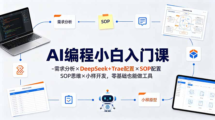 AI编程小白入门课-需求分析×DeepSeek+Trae配置×SOP思维×小样开发，零基础也能做工具|副业联盟