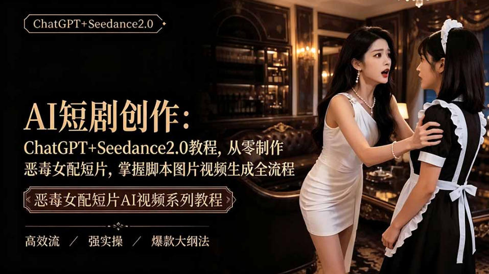 AI短剧从零创作实战课｜ChatGPT脚本撰写+Seedance2.0视频生成，恶毒女配短剧全流程教程|副业联盟